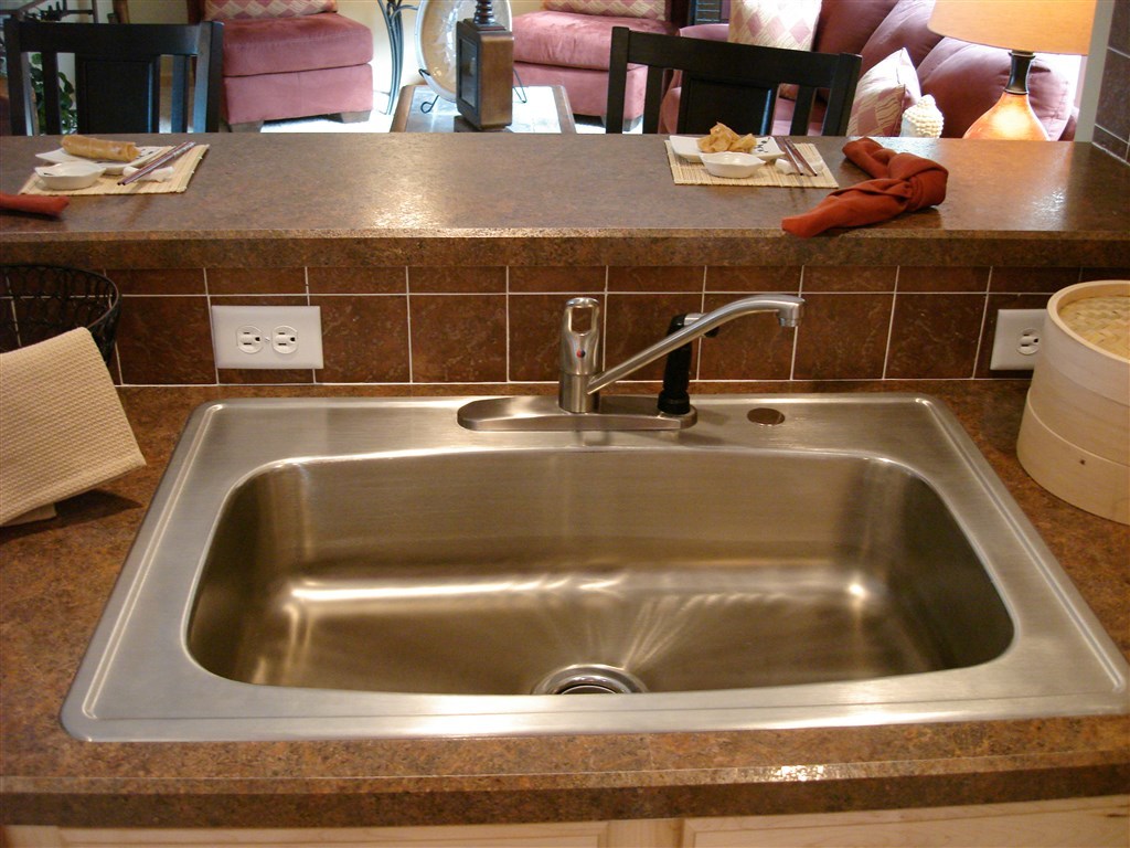 brown single bowl kitchen sink